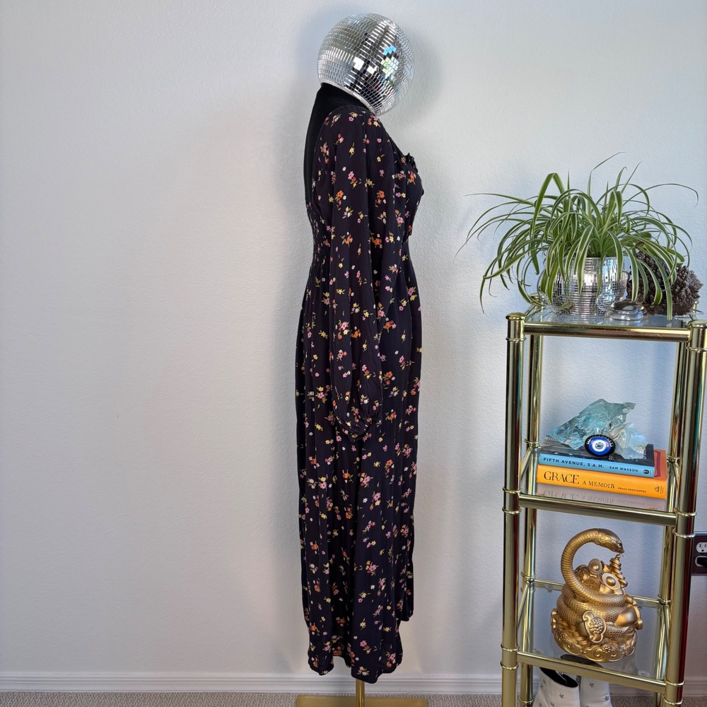 Billabong Floral Maxi Dress, Black XS, Long Sleeve Boho Prairie Cottage whimsy - Picture 15 of 16